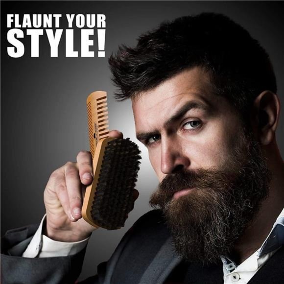 Beard Brush, Beard Comb, Beard Oil, & Beard Balm Grooming Kit for Men's Care - Picture 2 of 7
